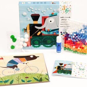 New Sealed Djeco Handcraft PomPom Picture Animals & Their Transport vehicles 3-6